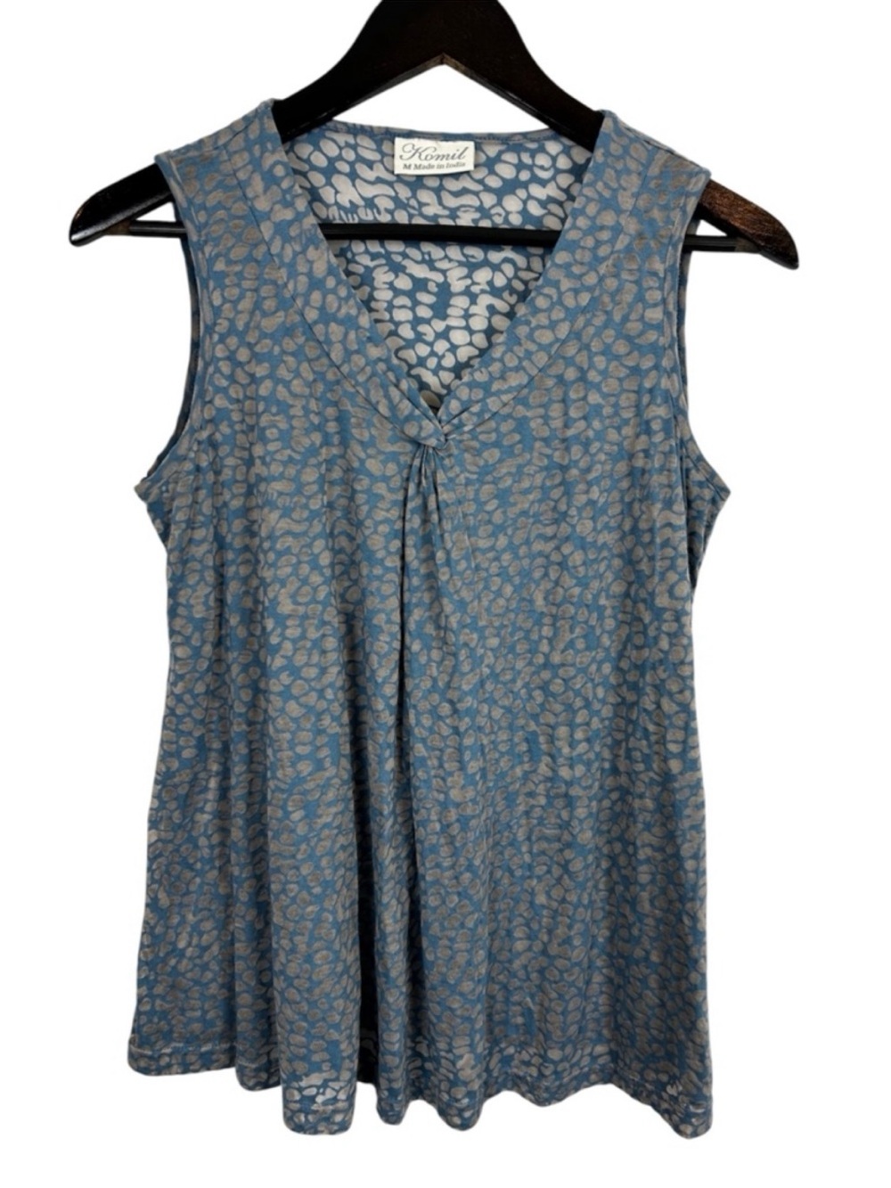 Komil India Sleeveless V-Neck Blouse Size Medium Blue / Grey - Picture 1 of 5